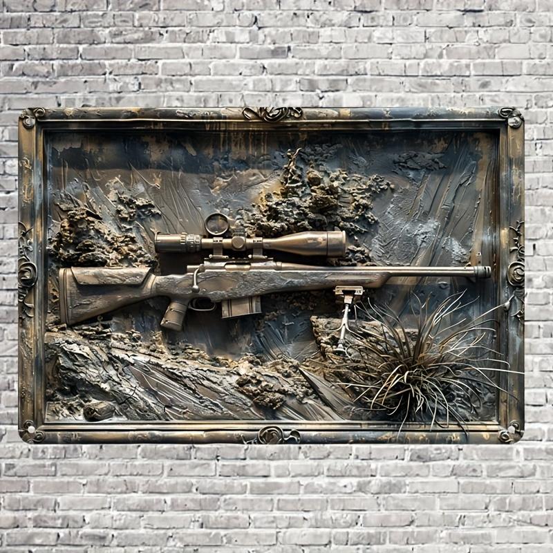 2d Flat 30*20cm, Contemporary Military Sniper Rifle Wooden Decorative Sign and Plaque, Wall Hanging Art for Home, Living Room, Door, Kitchen, Garden