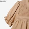 ZANZEA Women Summer Round Neck Puff Short Sleeve Casual Blouse