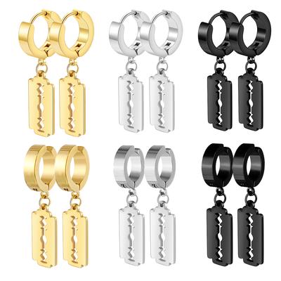 1Pair Punk Gothic Stainless Steel Stud Earring Creative Blade Pendant Punk Rock Razor Blade Earrings Gothic Hip-hop Ear