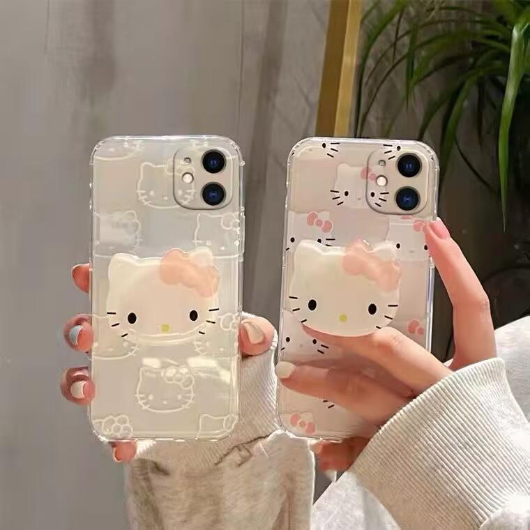 Cute Kuromi Hello Kitty Phone Holder Casing For Samsung A57 A56 A55 5G A54 A53 A17 A07 A36 A35 A26 A52 A34 A16 A15 A14 5G Case