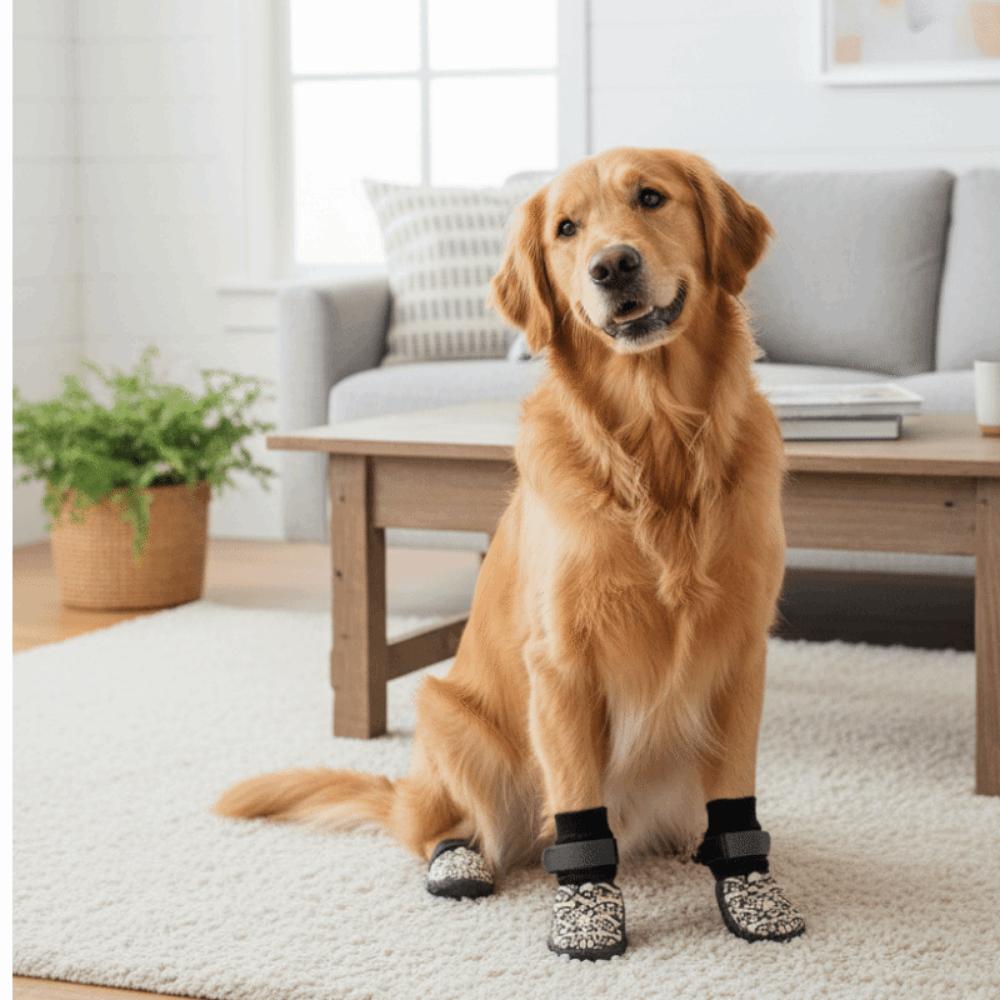 4 pieces/set Paw Pattern Anti-Slip Dog Socks Wear Resistant Anti-licking Pet Knitted Socks Adjustable Warm Dog Shoes Socks