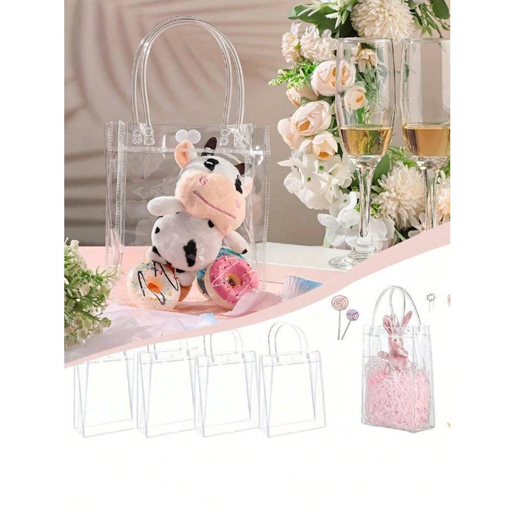 1pc Plastic Gift Bags with Handles, Reusable Transparent Snap Pvc Tote Bags for Mother's Day, Easter, Christmas, Wedding