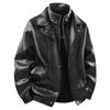 Men's leather jacket, new PU leather motorcycle fleece-lined loose versatile trendy leather jacket for men