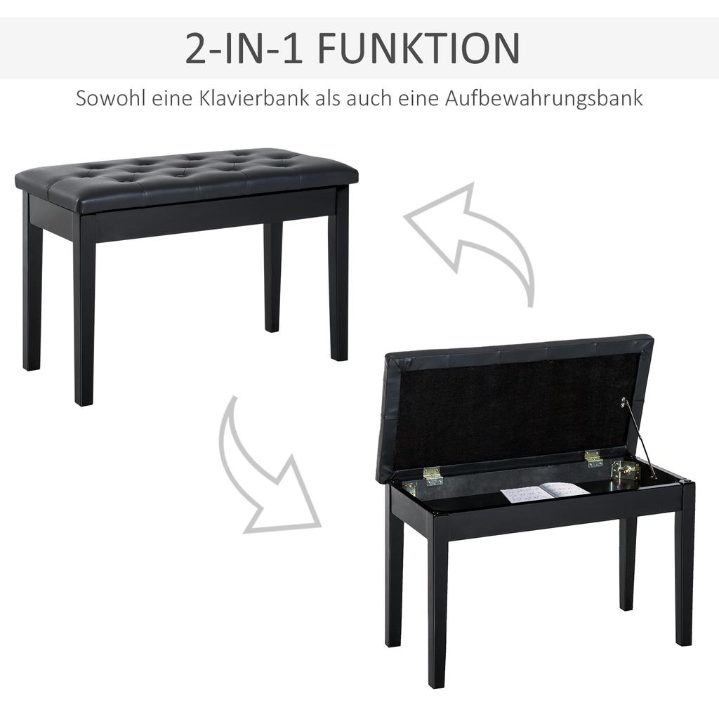 Sgabello per Pianoforte Imbottito in Ecopelle, Sgabello da Trucco, Panca, Seduta per Toeletta con Contenitore 76x36x50cm, Nero