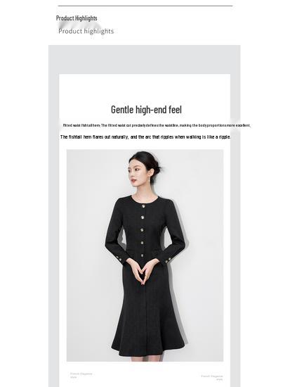 Elegantes Herbstkleid mit Fischschwanzsaum, tailliert, langärmlig für Damen