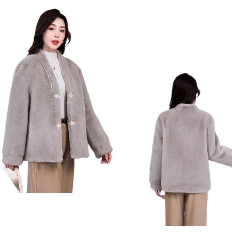 Stylish Winter Mink Velvet Fur Coat for Middle-Aged and Elderly Women