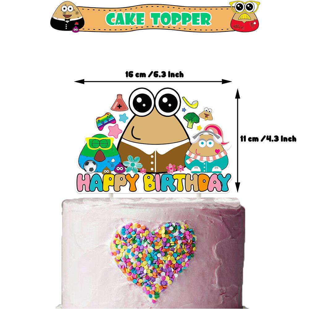 Alien Pou Cartoon Party Decoration Includes Cake Toppers, Balloons, a Banner