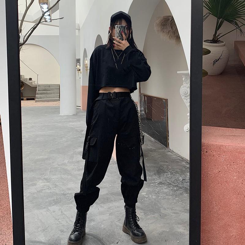 Koreanische Version Ins Vielseitige High-Waist Hip-Hop Schwarze Hosen Locker und Dünn Leggings Trendige Frühjahrs- und Herbst-Overalls für Damen