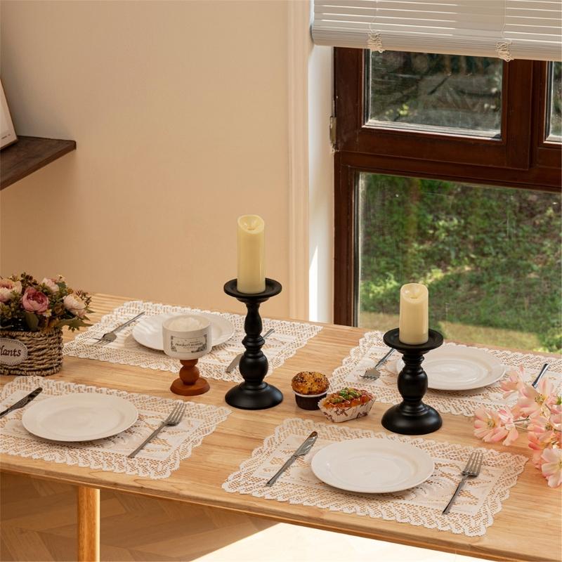 2Pcs Elegant Lace Tablecloths Square Florals Artwork Neutral Tone Sturdy Polyester Home Furnishing Textiles