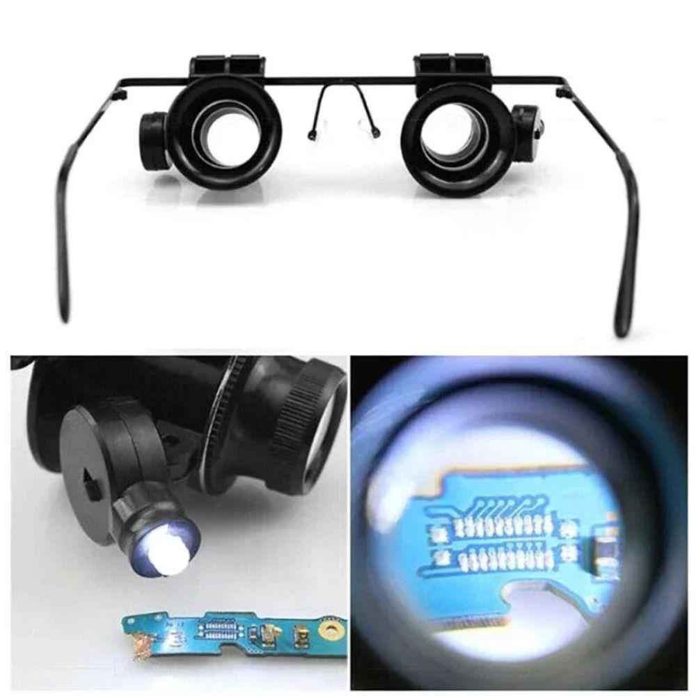 With LED Lights 20X Magnifier Double Eye Glasses Jewelers Repair Wearing Magnifier  Clocks Repair