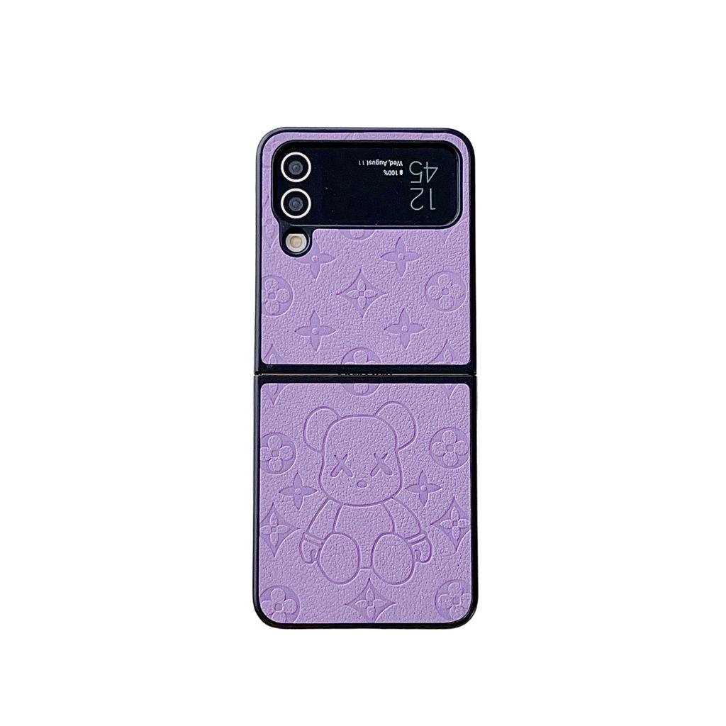 ZFlip4 Custodia rigida per PC con motivo in rilievo a forma di orso carino per Samsung Z Flip 3 Z Flip 4 Funda PU Pelle Learther Cover per telefono Z Flip4 Z Flip3 ZFlip3 Protezione completa