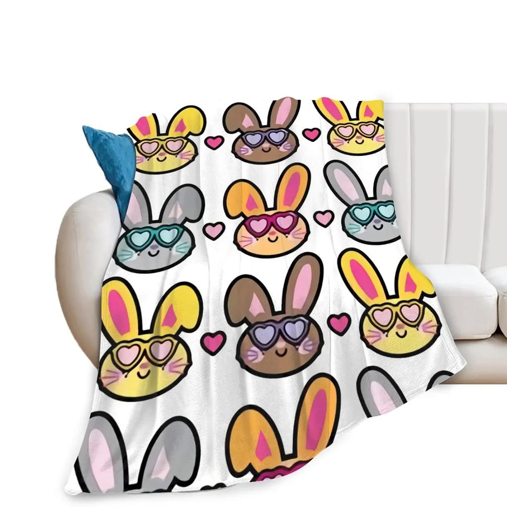 Rabbit Flannel Throw Blanket Anti-Pilling Cozy Bed Blanket Lightweight Warm Blankets for Couch Bed Sofa Office Super Soft King