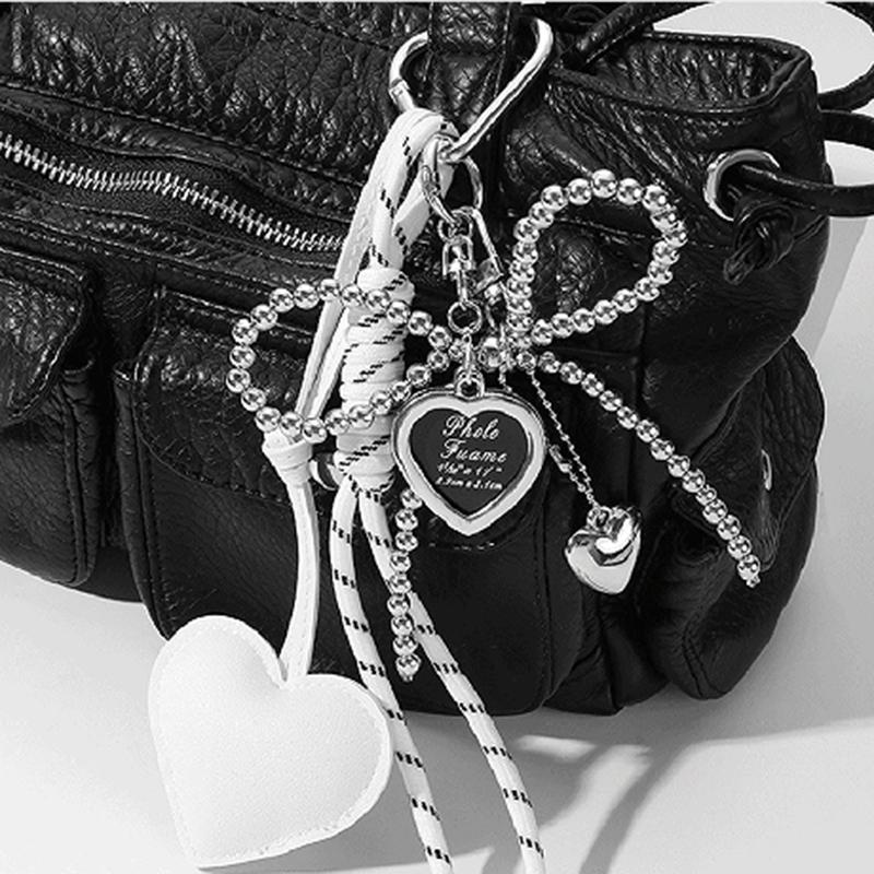 Yogodlns Colgante de Lujo con Borla y Corazón de Amor para Bolso, Hecho a Mano, Creativo, con Lazo, para Bolso de Mano, Mochila, Colgante, Accesorios Lindos y Brillantes para Bolso