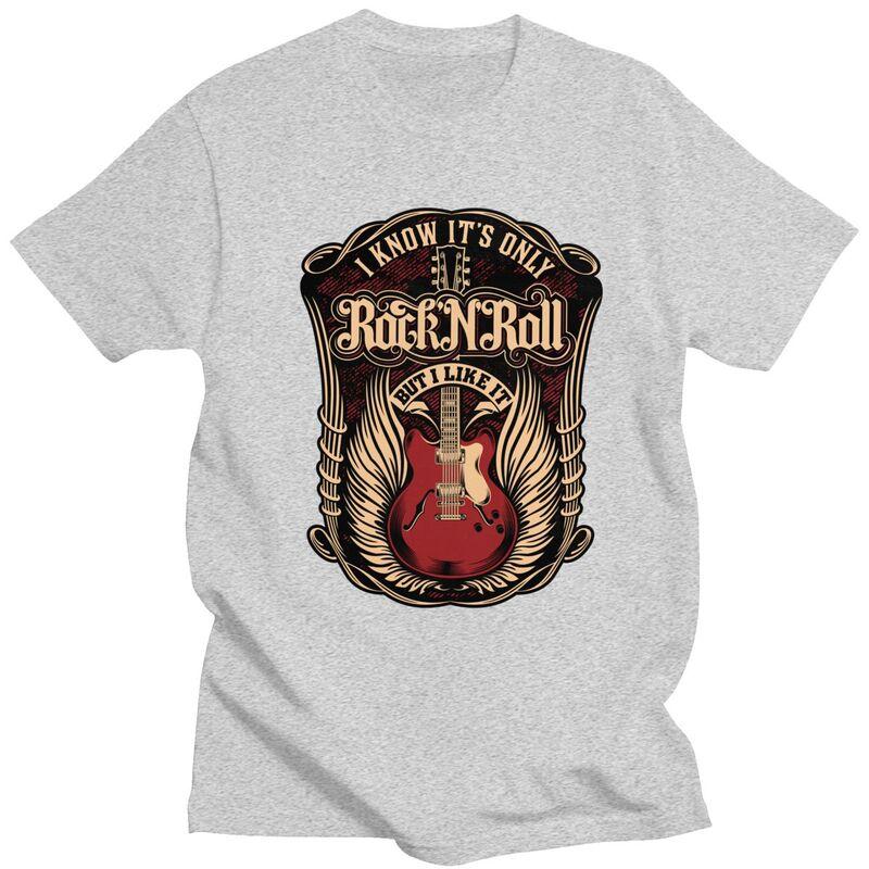 Custom Its Only Rock And Roll T Shirts Men 100 Cotton Tees Heavy Metal Guitar Music Tshirts Short Sleeve Casual Tshirt