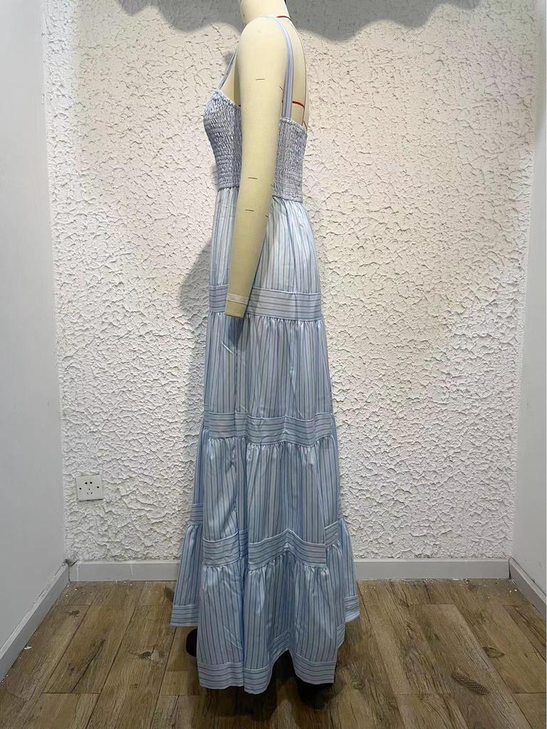 2024 Frühling/Sommer Europäisches & Amerikanisches Damen Sexy Gestreiftes Taillenbetonendes Trägerkleid