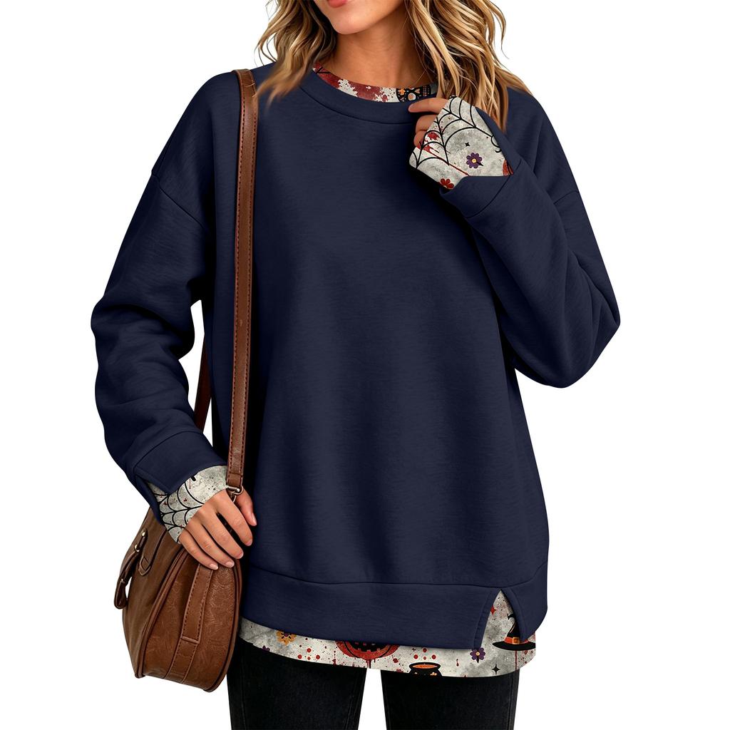Dam Casual Leopardmönster Tvådelad Långärmad Halsringad Pullover Top