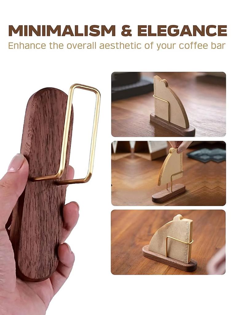 Leeseph Coffee Filter Paper Holder, Cone Coffee Filter Holder Storage, Coffee Filter Paper Stand,Walnut & Brass, Best Gift