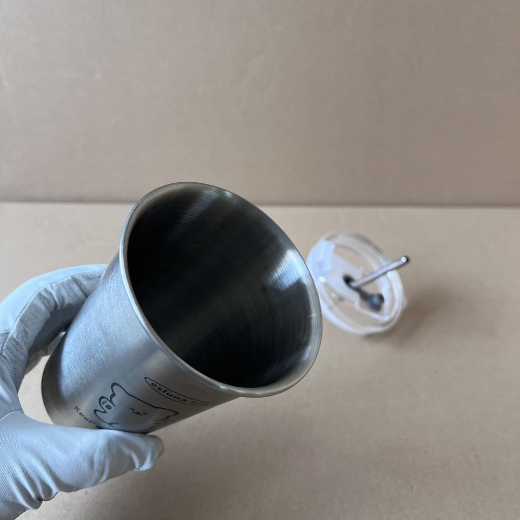 Industrial Style 500ML 304 Stainless Steel Straw Cup with Lid Portable Coffee Cup for Home Use Cold Drink Insulated Anti-Fall Ha