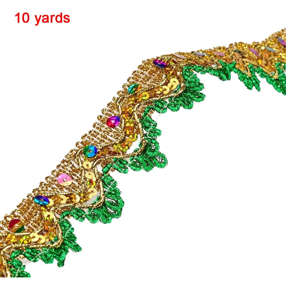 35mm Width Sequin Lace Trim Golden Silver Sewing Braided Lace Lace Trim Ribbon  For Dress Making