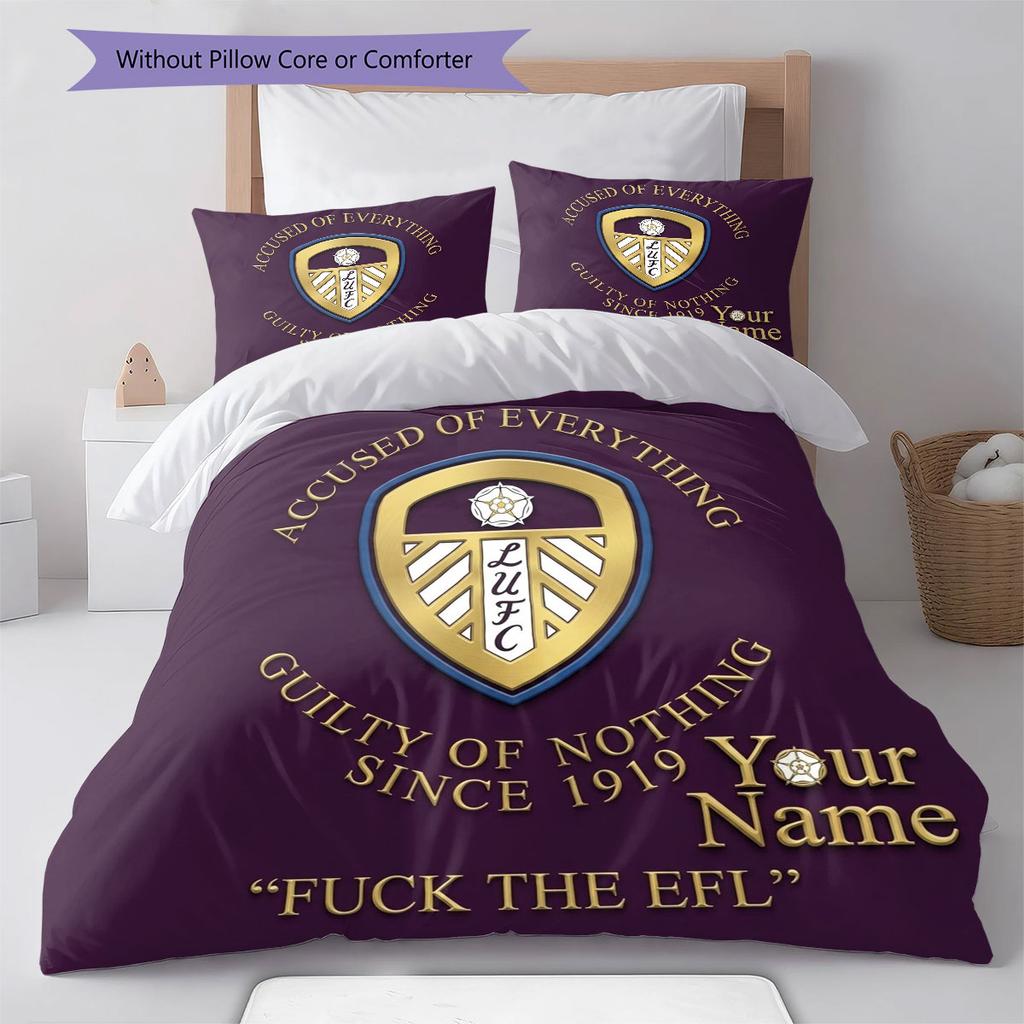 Leeds United Custom Name Pattern Bedding,Quilt Set Quilt Cover Pillowcase Home Birthday Gift(1 * duvet cover + 2 * pillowcase, without core)