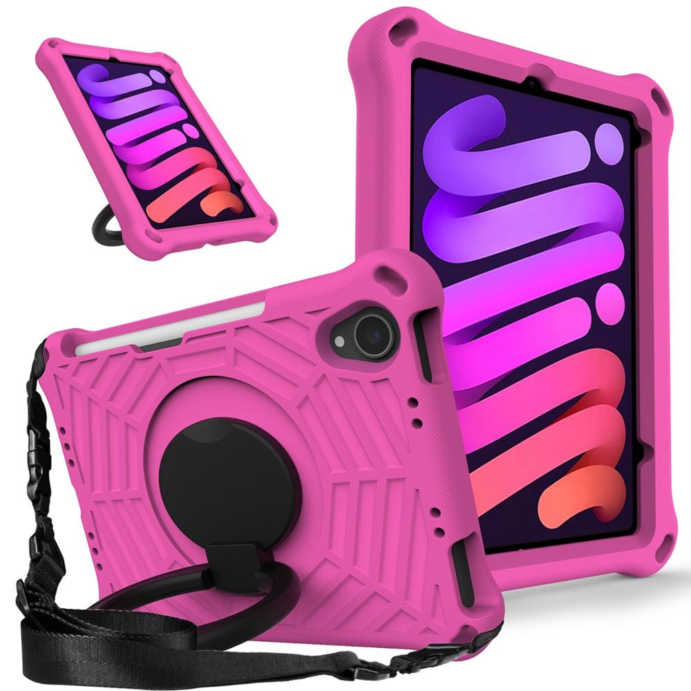 

Для Apple iPad mini 6 7 6-го поколения 2021 2024 A17 Pro A2567 A2568 A2993 A2996 чехол EVA Kids Safe Pull Ring противоударный плечевой ремень подставка чехол для планшета For iPad mini 7 2024 розы красного