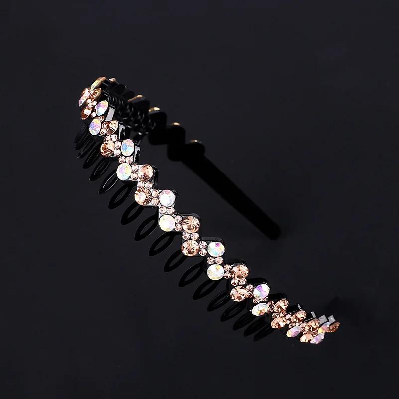 Unisex Hoop Top Metal Double Bangs Flower Rhinestone Hair Accessories Hairband Bezel Headband Men Women Hair Band Sports Hair