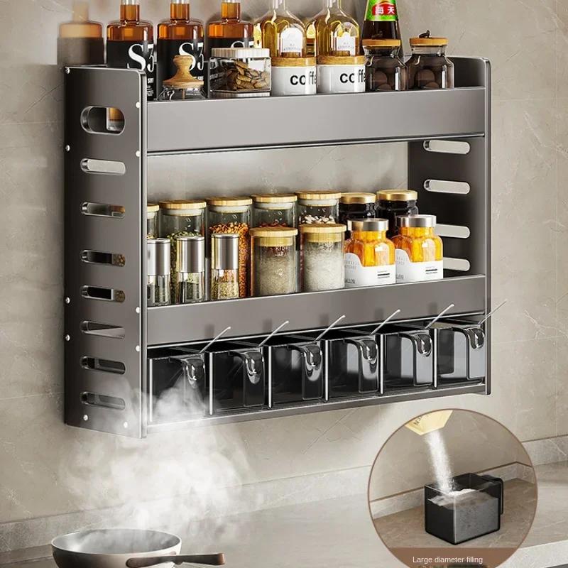 Multi Layer Punch-Free Kitchen Condiment Storage Rack Stainless Steel Seasoning Jar Organizer Space-Saving Home Decor