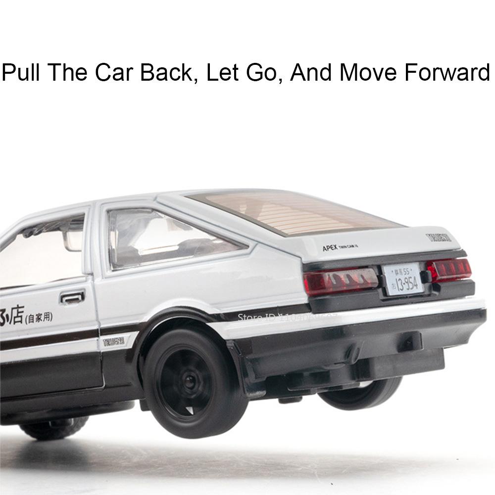 1:30 AE86 Vintage Car Toy Models Metal Diecast Miniature Cars 4 Doors Opened Sound Light Pull Back Simulation Vehicles Kid Gifts