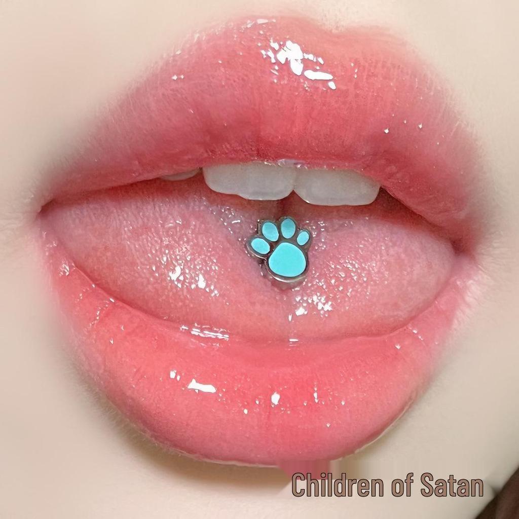 Söt titan tass tungpiercing: Söt & Kryddig Tjej Spiral Tungpiercing