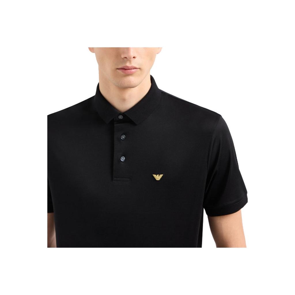 Emporio Armani Solid Color Polo Collar Logo Short Sleeve Polo Shirt Men Tops Black EM001704-AF10017-MC184
