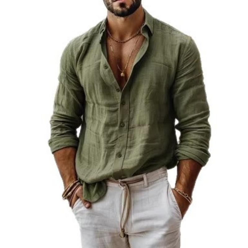 Men Loose Breathable Long Sleeve Solid Casual Cotton Linen Shirt
