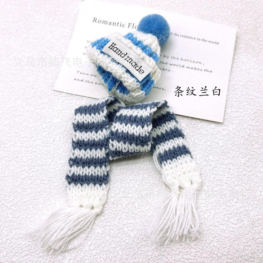 Christmas Hat and Scarf Set for Doll Decoration, Blue and, Includes Scarf and Hat
