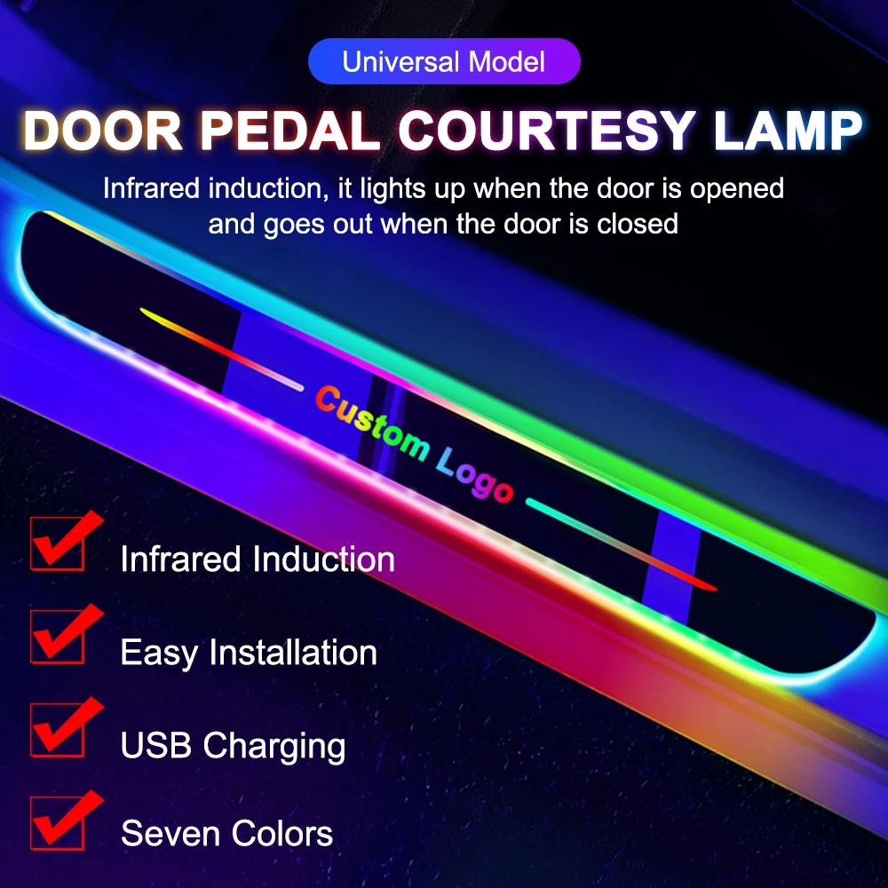 New style Car Door illuminated Sill light Logo Projector Lamp USB Power Wireless LED RGB Welcome Car Scuff Plate Pedal Light