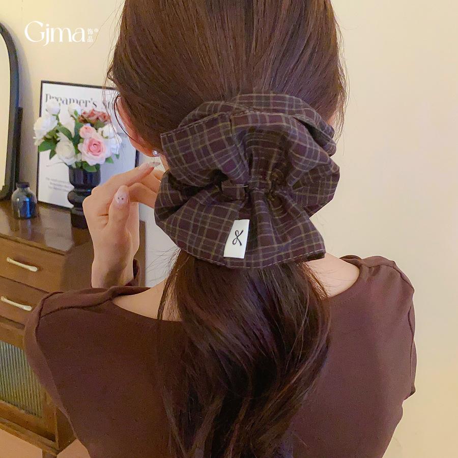 Maillard retro fabric plaid large intestine hair band women's high ponytail hair rope Korean oversized hair accessories