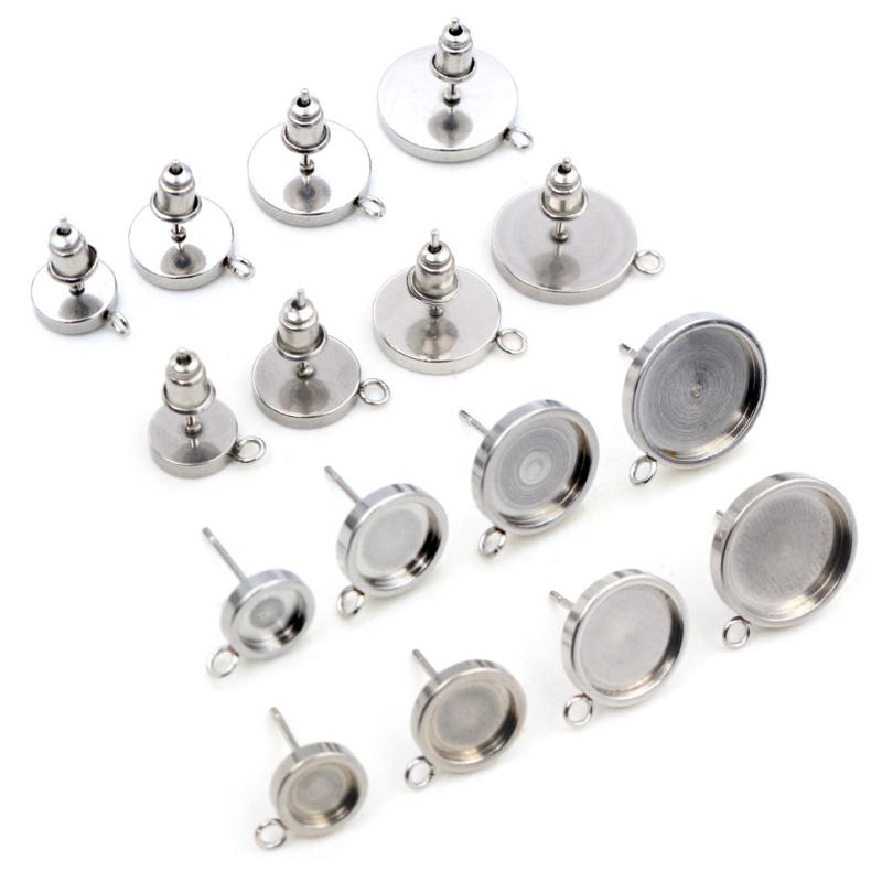 10pcs 6 8 10 12mm Stainless Steel Thicken Earring Studs,Earrings Blank Base,Fit 6-12mm Glass Cabochons DIY Jewelry Accessories