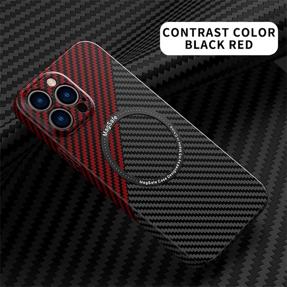 Carbon Fiber for Magnetic Wireless Charging Case for iPhone 16 14 15 Plus 11 12 13 Pro Max Magsafe Texture Splice PC Hard Cover