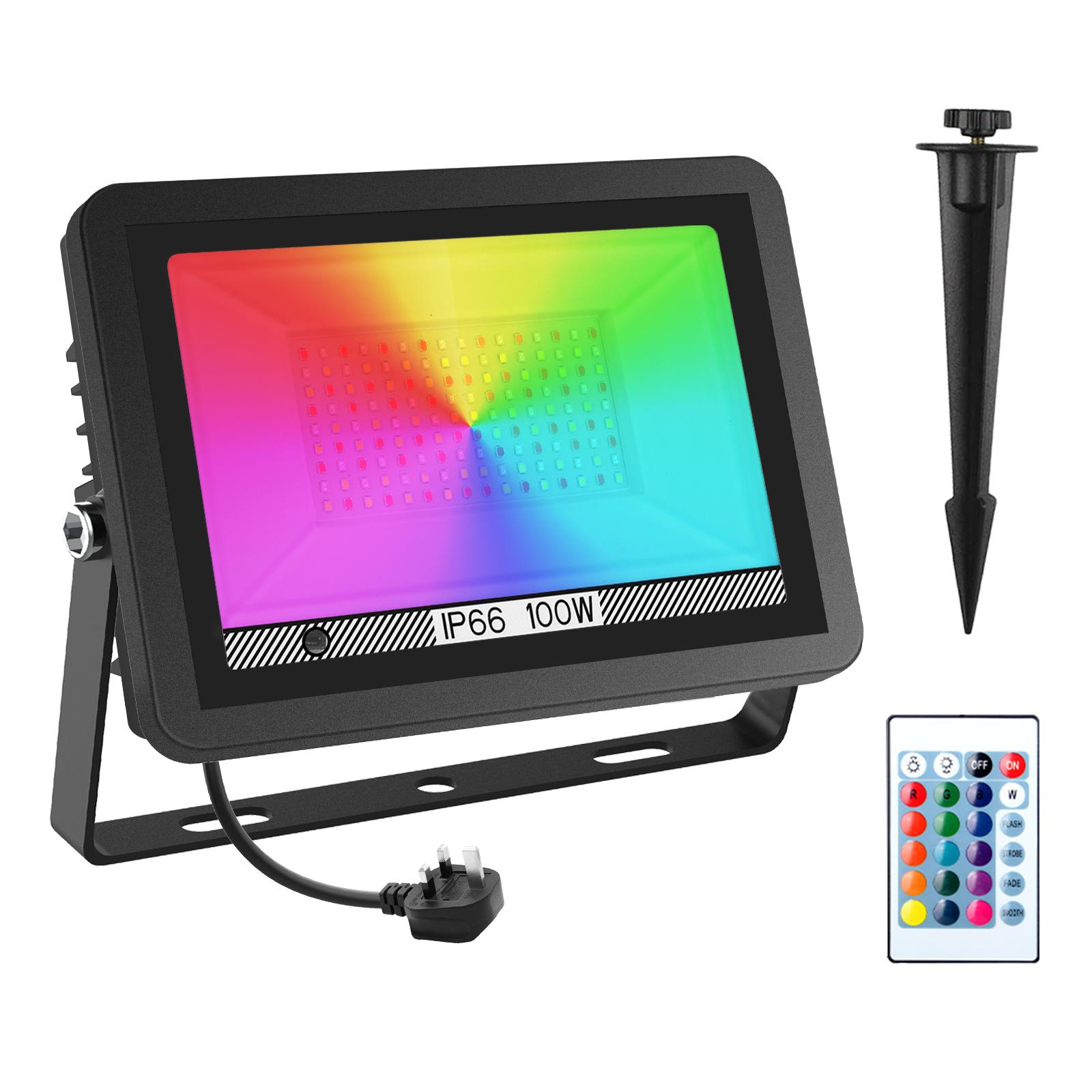 

1 шт., 100 Вт, RGB прожектор, IP66, водонепроницаемый светодиодный прожектор, лампа для проектора, наружное садовое освещение, RGB уличный фонарь, Рождественские огни