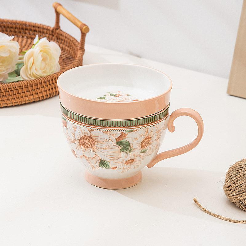 Camellia Large Capacity Ceramic Breakfast Milk Oat Cup Pastoral Style with Dim Sum Ceramic Coffee Mark Cup
