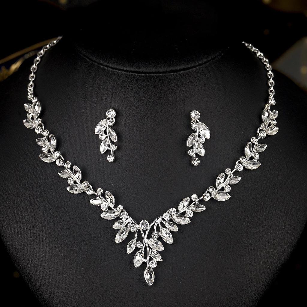 Vintage Crystal Floral Teardrop Bridal Necklace & Earring Set - Elegant Evening Jewelry