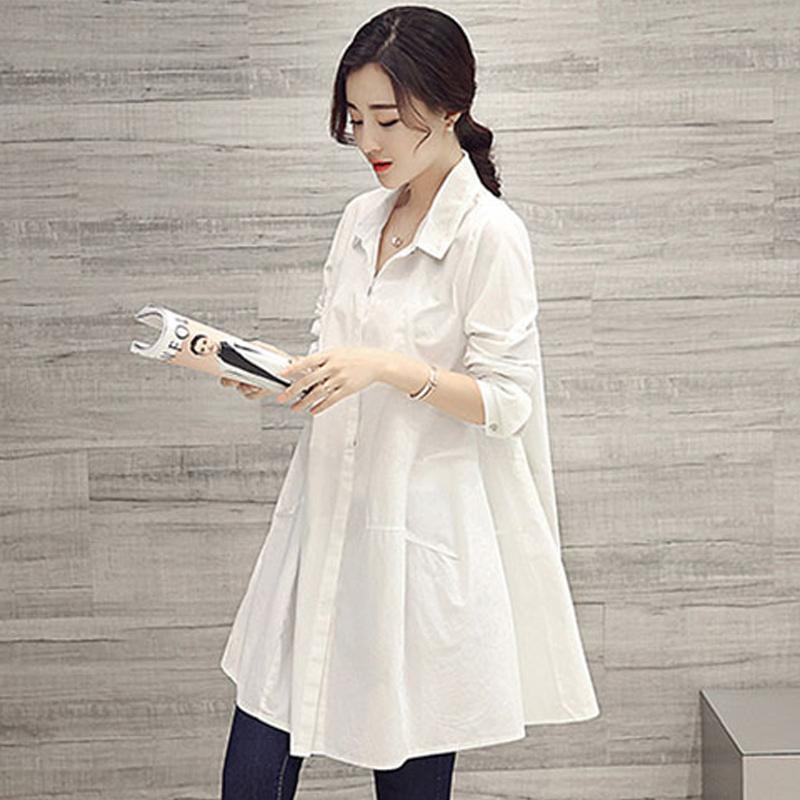 Oversized Shirts and Blouses Korean Fashion Women Spring Summer Loose Long Sleeve White Shirts Women Casual Midi Blouse