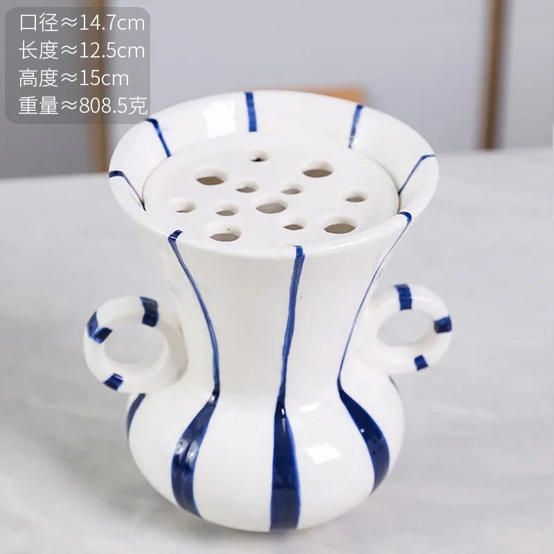 European Style Ceramic Amphora Striped Vase Hydroponic Flower Arrangement Container Living Room Dining Table Floral Vase Gifts