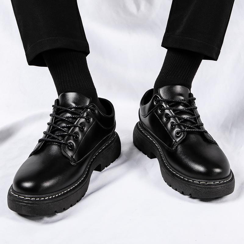 2025 autumn new business black leather shoes men's Hong Kong style low-top men's shoes young men's casual shoes fashion shoes