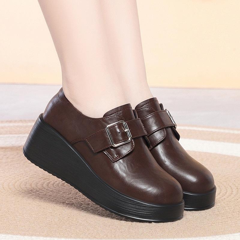 

Deep-cut, Thick-soled, Wedge-heeled Women s Leather Shoes for Middle-aged Women, Suitable for Spring and Autumn, with A Comfortable Soft Sole 41