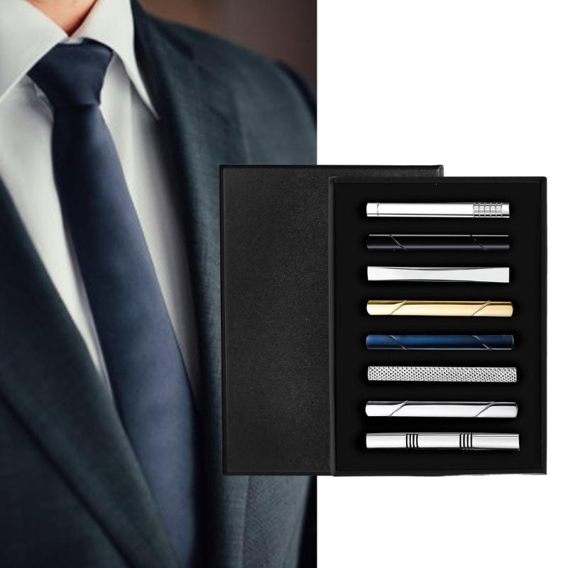 Set of 8 Men Tie Clip Alloy Texture Secure Hold Fashion Accessory Tie Clasps Tie Accessories for Formal and Casual Wear