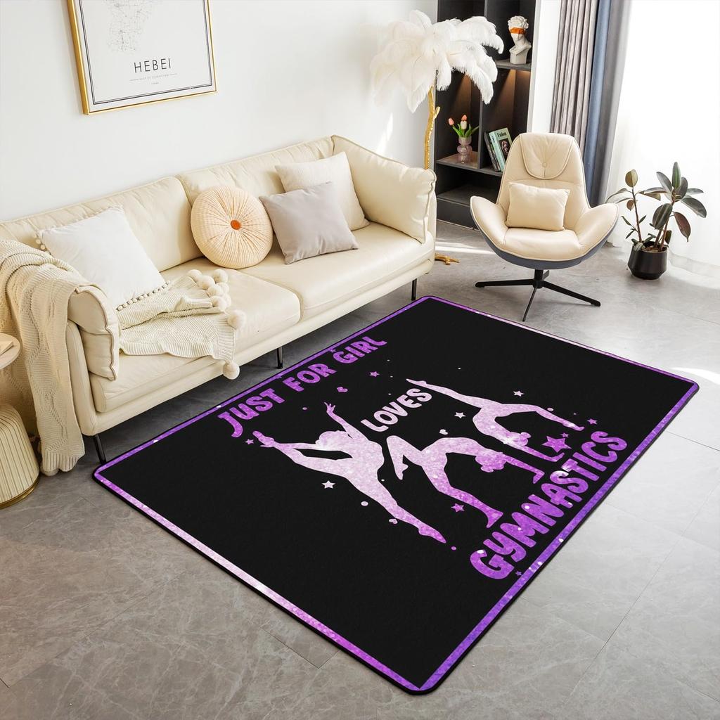 Gymnastics Girl Area Rug for Living Room Bedroom,Gymnastics Dancing Decor Carpet Girly Ballet Romantic Indoor Floor Mat Doormat