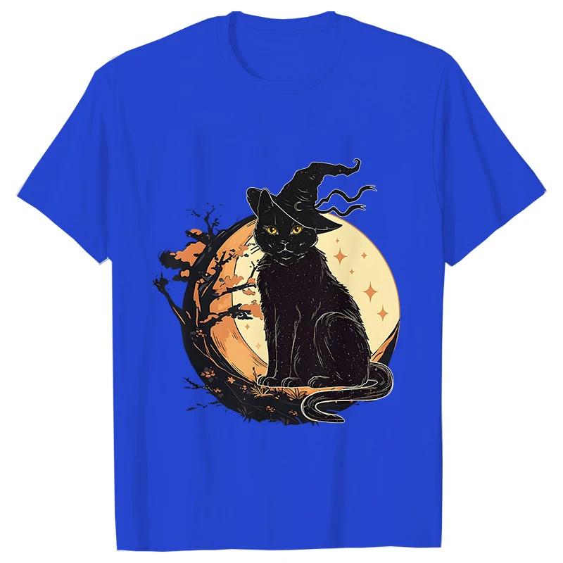 Unisexs Spooky Cat Print Tee Shirts Casual Female Halloween Black Cat T Shirt New Fashion Design Streetwear Unisex Tshirt Top