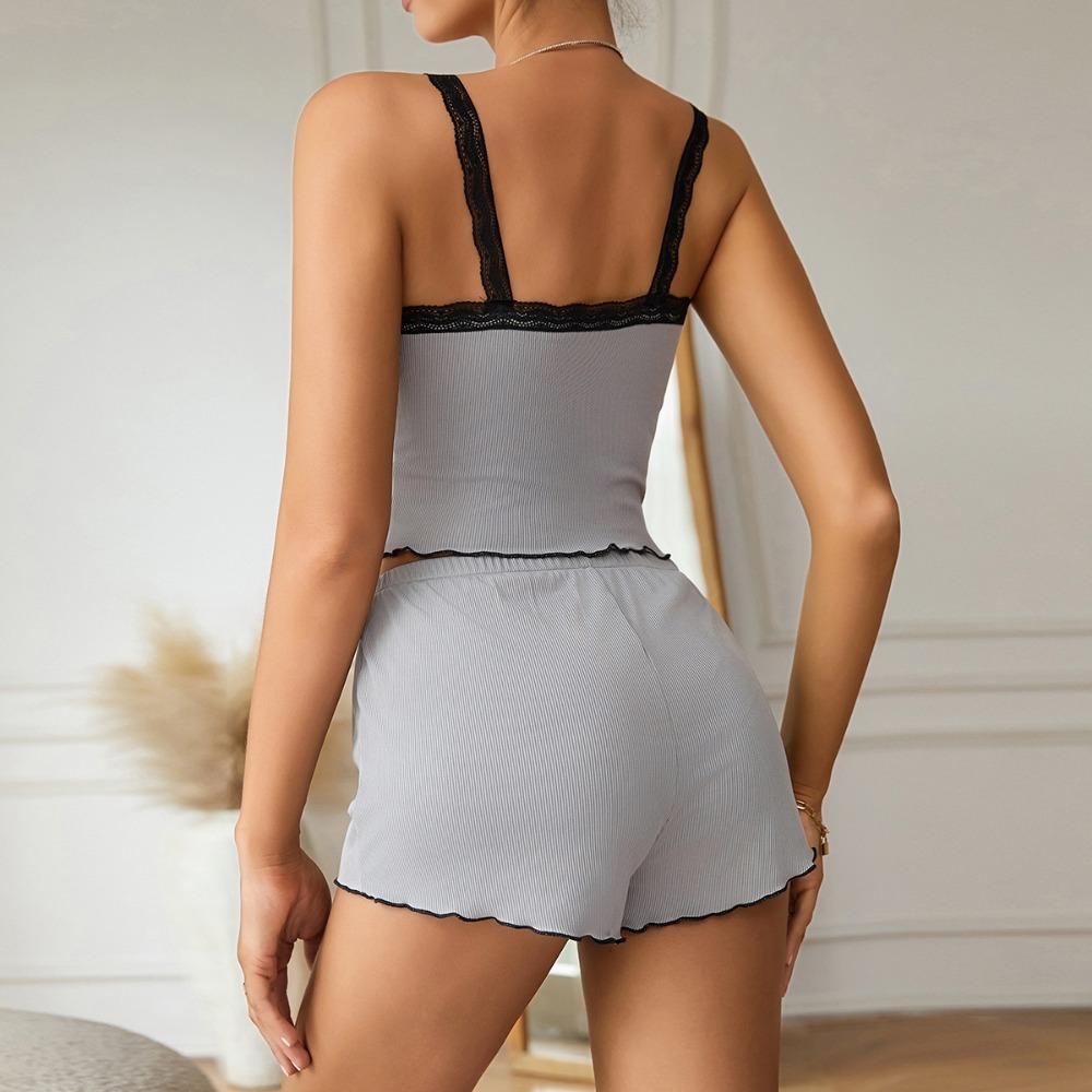 Fashion Contrast Color Sex Suspender Shorts Set Underwear Women's Loungewear Pajamas