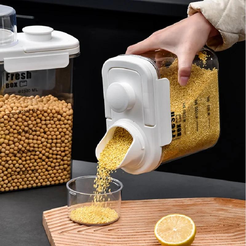 Large Capacity Kitchen Storage Can - 1600/2800ML PP Plastic Sealed Scale Bucket Waterproof Seal for Flour Corn Soybeans Rice