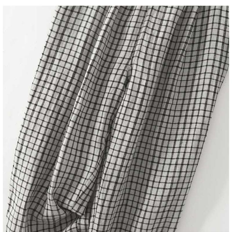 Linen checkered pants women's loose casual pants