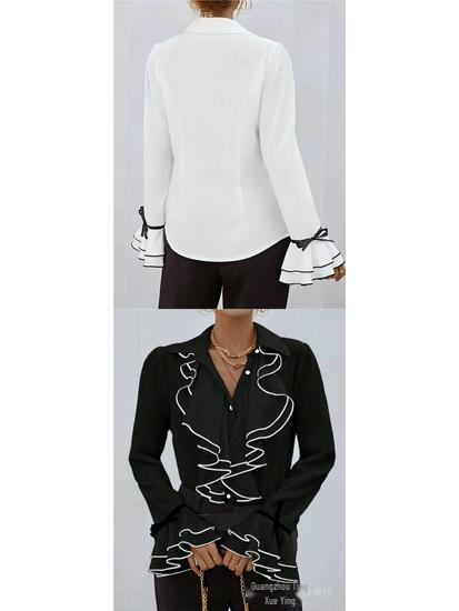 2026 European & American Women's Solid Color Ruffle Flare Sleeve Shirt